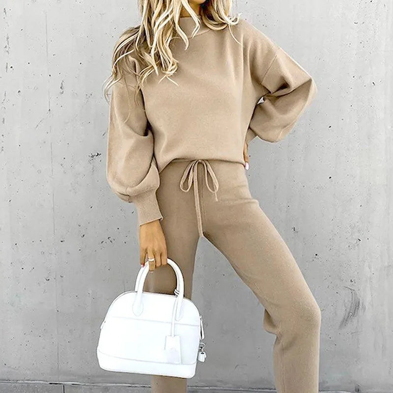2 Piece Suit Sports for Women's Solid Color Fashion Casual Outfits Set Loungewear Long Sleeve Wide Leg Pants Streetwear