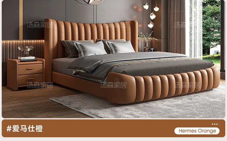 Hohes Kopfteil, Doppelbettgestell, schlichtes Holz, elegantes Queen-Size-Bett, Einzelbettgestell, Nachttische, Aufbewahrung, Cama Moderno Lujo-Möbel