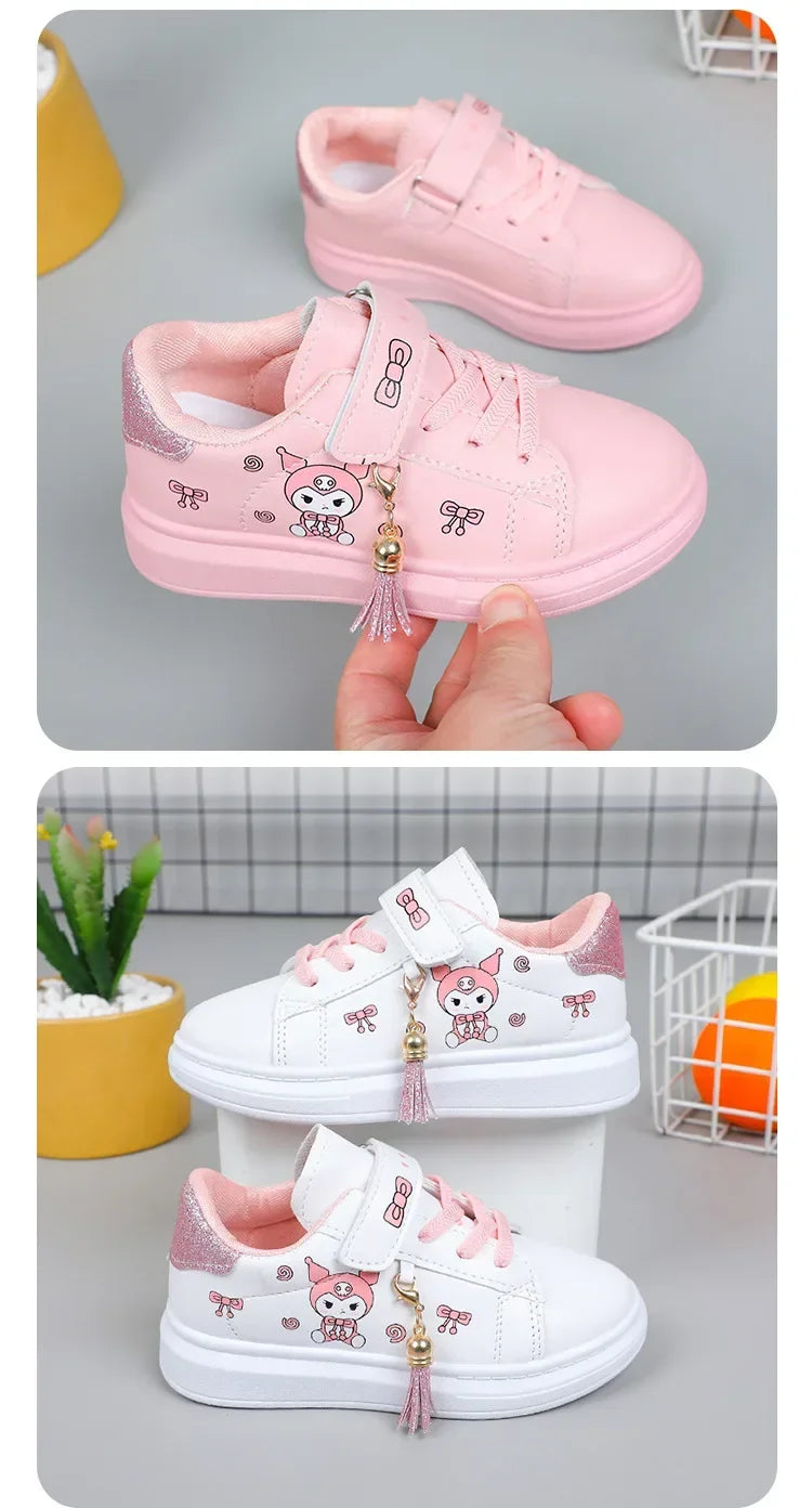 2025 Children's Little White Shoes Girls' Student Flat Bottom Casual Sports Shoes Low Top Spring Korean Plate Shoes