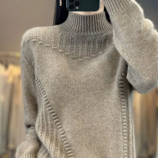 2024 herbst Neue Lose frauen Halb-rollkragen Verdickt Einfarbig Einfache Häkeln Beiläufige Gestrickte Pullover Pullover Top