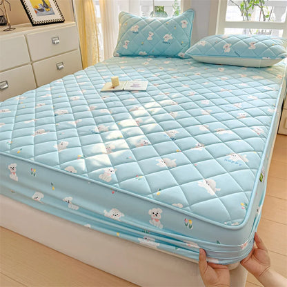 1pc Floral Style Bed Cover Quilted Bedspread Non-slip Mattress Protector Adults Kids Room Bedsheets 매트리스 커버 (No Pillowcase).