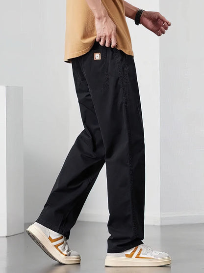 Straight Casual Cargo Pants Men Wide Leg Brown Long Cargo Business Work Trousers Drawstring Baggy Sweatpants Male.