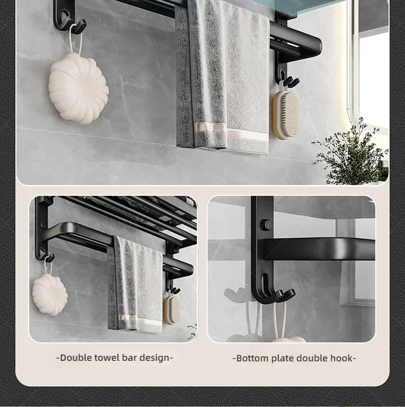 Beliebter Stil, 40/50 cm, selbstklebende Wandhalterung für Badezimmer, wasserdicht und rostfrei, Aufbewahrungsregal mit Haken, Handtuchhalter