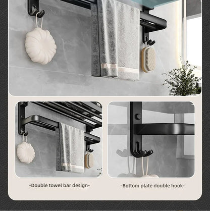 Beliebter Stil, 40/50 cm, selbstklebende Wandhalterung für Badezimmer, wasserdicht und rostfrei, Aufbewahrungsregal mit Haken, Handtuchhalter