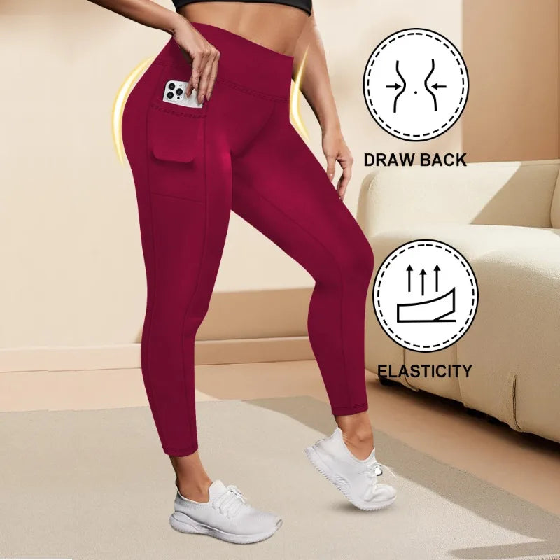 Women's High-Waisted Yoga Pants Plus Size Butt-Lifting Workout Leggings with Pockets Elastic Activewear for Gym & Running.