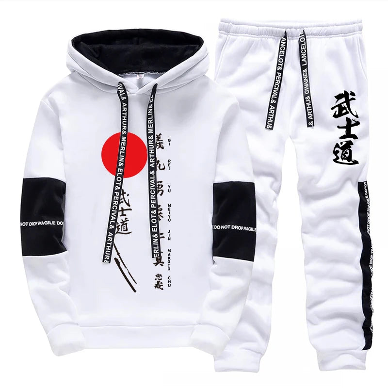 2025 Hot Sale Men's Bushido Print Hoodies Sweatpants 2 Piece Set All Season Daily Casual Sporty Outfit Urban Fashion Sportswear.