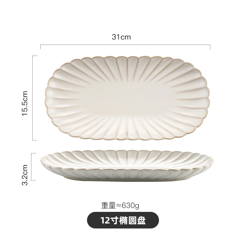 Nordic Household White Bowls Dinner Plates Ceramic White Glaze Tableware Set Western Steak Dish Salad Bowl Vegetable Fish Plate