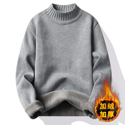 Men's Winter Fleece Pullover Knit Sweater Wool Plus Velvet Clothing Thick Warm O-neck Jumpers Fashion Y2K Knitwear.