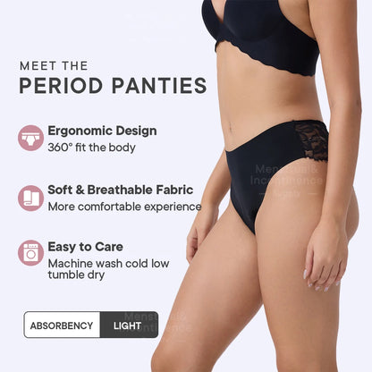 Women Period Panties 4-Layer Leakproof Lace Cheeky Brief High Absorbency Reusable Breathable Menstrual Panties.