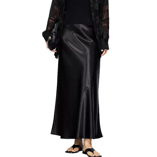 French Style Chic Women's Acetic Acid Satin Flowy High Waist Hip Hugging Skirt for Spring/Summer Fishing Tail Skirt A-line Skirt.