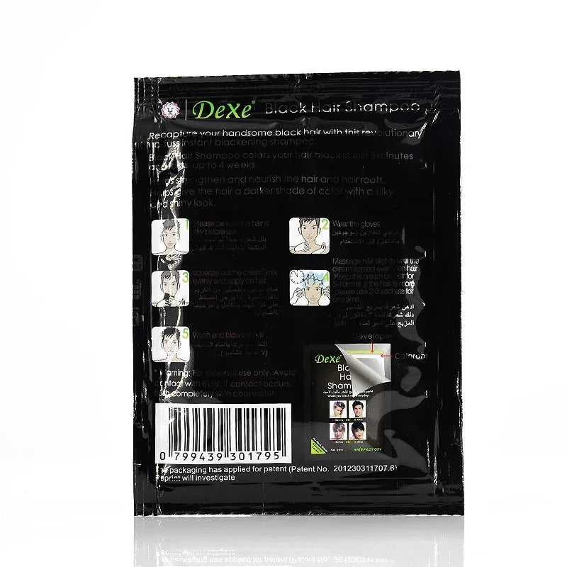5 Pcs Dexe  Hair Dye Shampoo Product Fast Black Hair Shampoo White Become Black Color Grey Hair Removal for Men and Women.