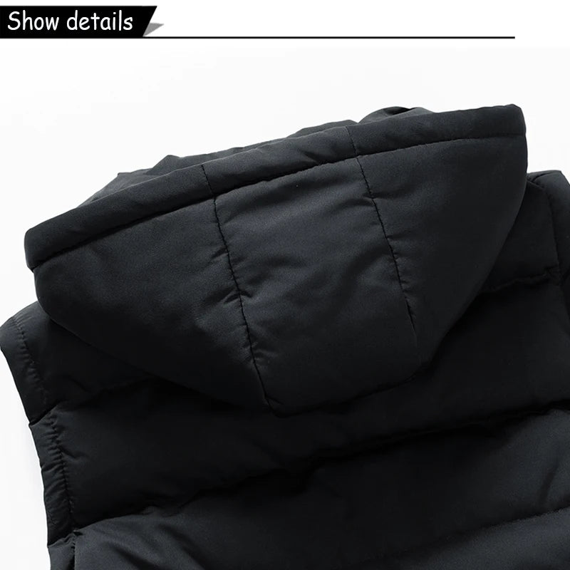 Men Autumn Sleeveless Outdoors Casual Solid Warm Vest Men Winter Detachable Hooded Fleece Pocket Zipper Fashion Vest Male Coat.