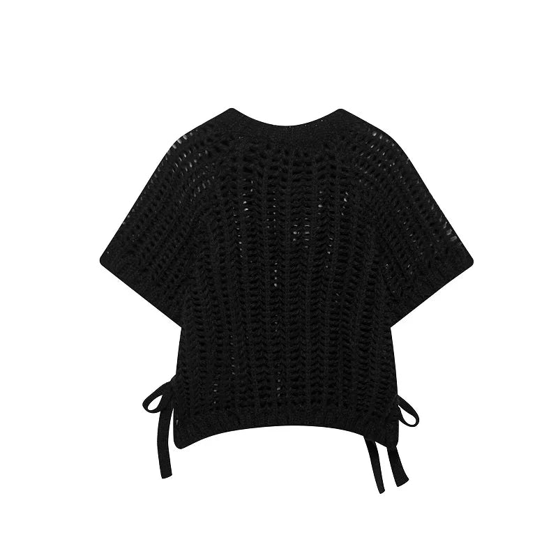 MUJER 2025 Stricken Crop Tops Frau Kurzarm Pullover Gestrickte Kurze Pullover für Frauen Gebunden Strickwaren Mode Damen Pullover.
