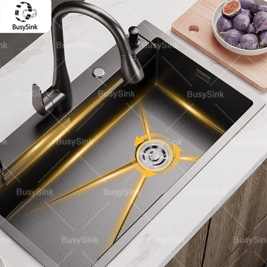 Stainless Steel Kitchen Sink Household Rice Grain Pattern Large Single Slot Wear Resistant Wash Dish Bowl Countertop Basin