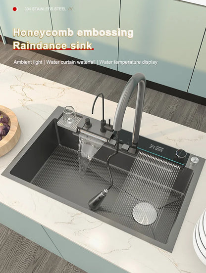 Wasserfall-Küchenspüle aus Edelstahl, multifunktional, groß, Einzelschlitz, Geschirrspülbecken, Küchenrenovierung