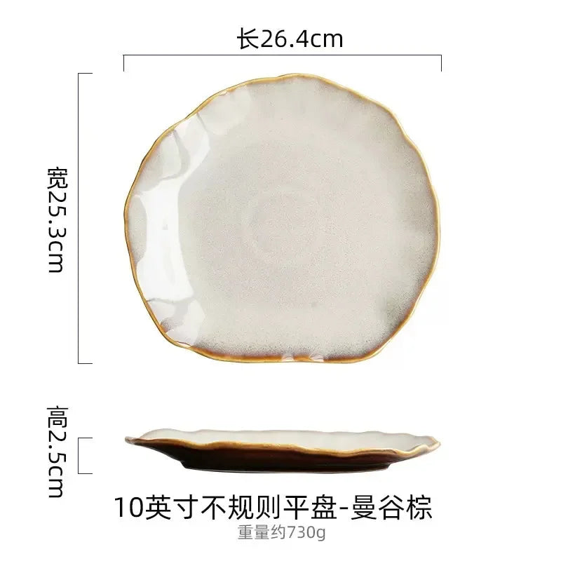 Irregula Ceramic Beef Plate Rice Noodles Soup Bowl Breakfast Bread And Beef Egg Plate