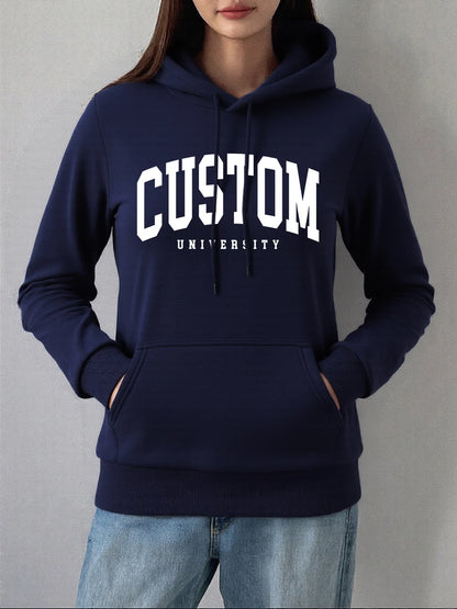 Custom University Printed Hoodies Women Basics Pocket Sweatshirts Autumn Fleece Warm Pullovers Comfortable Casual Womans Clothes