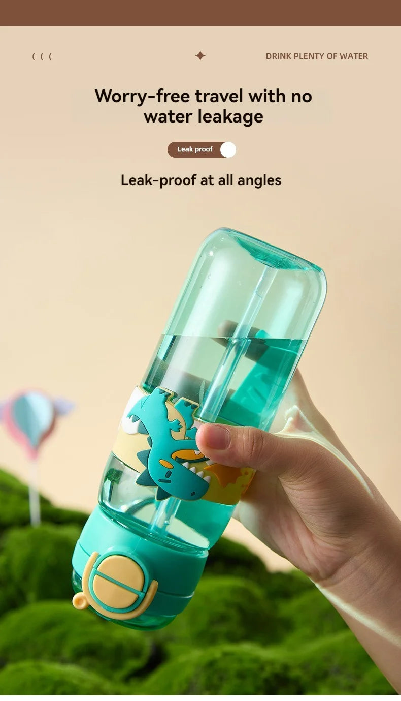 600ml School Girls Cute Water Bottle with Straw for Kids Chilrdren Sports Outdoor Cup.