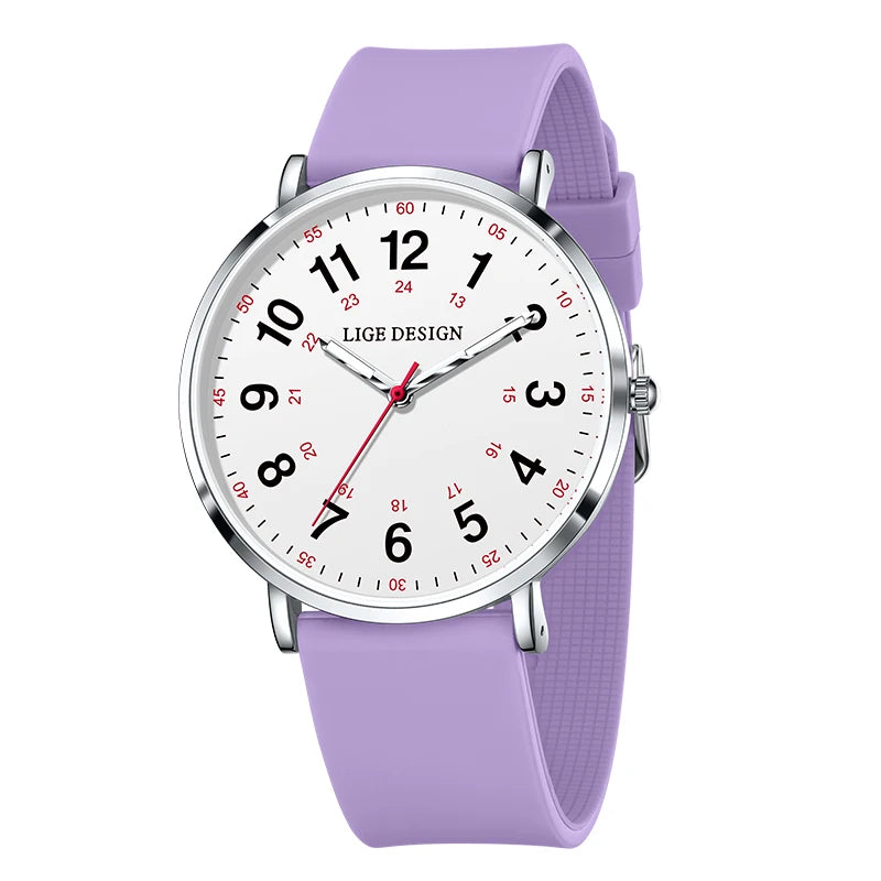LIGE Fashion Elegant Watches for Woman Ladies Candy Color Silicone Casual Luminous Waterproof Dress Quartz Women's Wristwatches