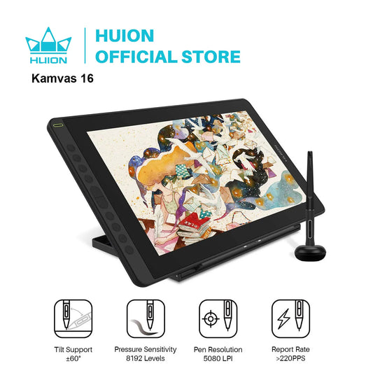 HUION Kamvas 16(2021) Graphics Drawing Monitor Battery-free Digital Pen Tablet For Windows/MAC And Android 120%s RGB.