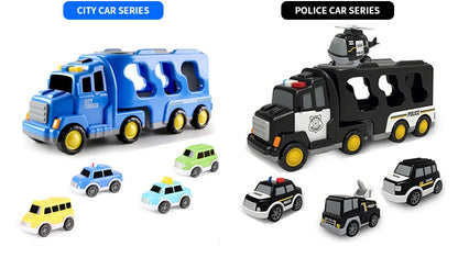 5pcs Kids Toy Construction Vehicles Transport Truck Carrier Toy Truck For Toddler Boys Girls Fire Truck Gift For Boys And Girls.