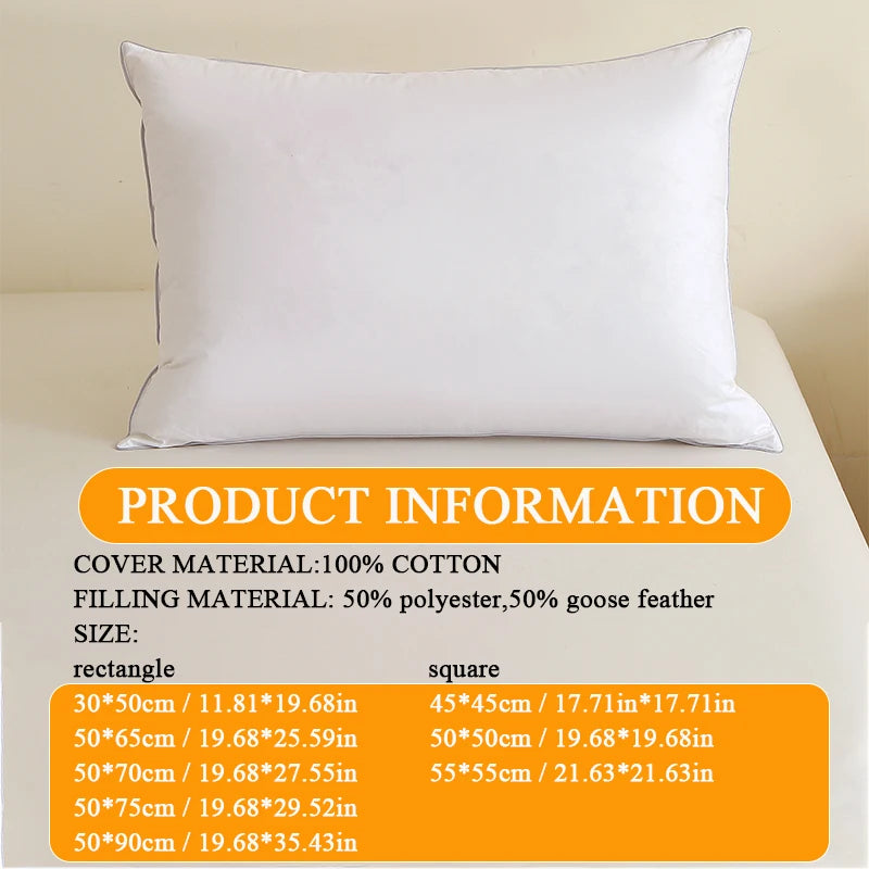 100% Cotton Goose Down Feather Sofa Cushion Bed Pillow Hotel Memory Cushy Support Hypoallergenic for Side Sleepers.