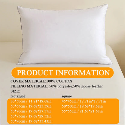 100% Cotton Goose Down Feather Sofa Cushion Bed Pillow Hotel Memory Cushy Support Hypoallergenic for Side Sleepers.