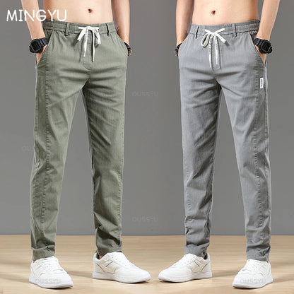 Autumn Cottom Men's Pants Fashion Classic Drawstring Elastic Waist Jogging Stretch Casual Grey Cargo Trousers Male 28-38.