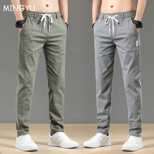Autumn Cottom Men's Pants Fashion Classic Drawstring Elastic Waist Jogging Stretch Casual Grey Cargo Trousers Male 28-38.