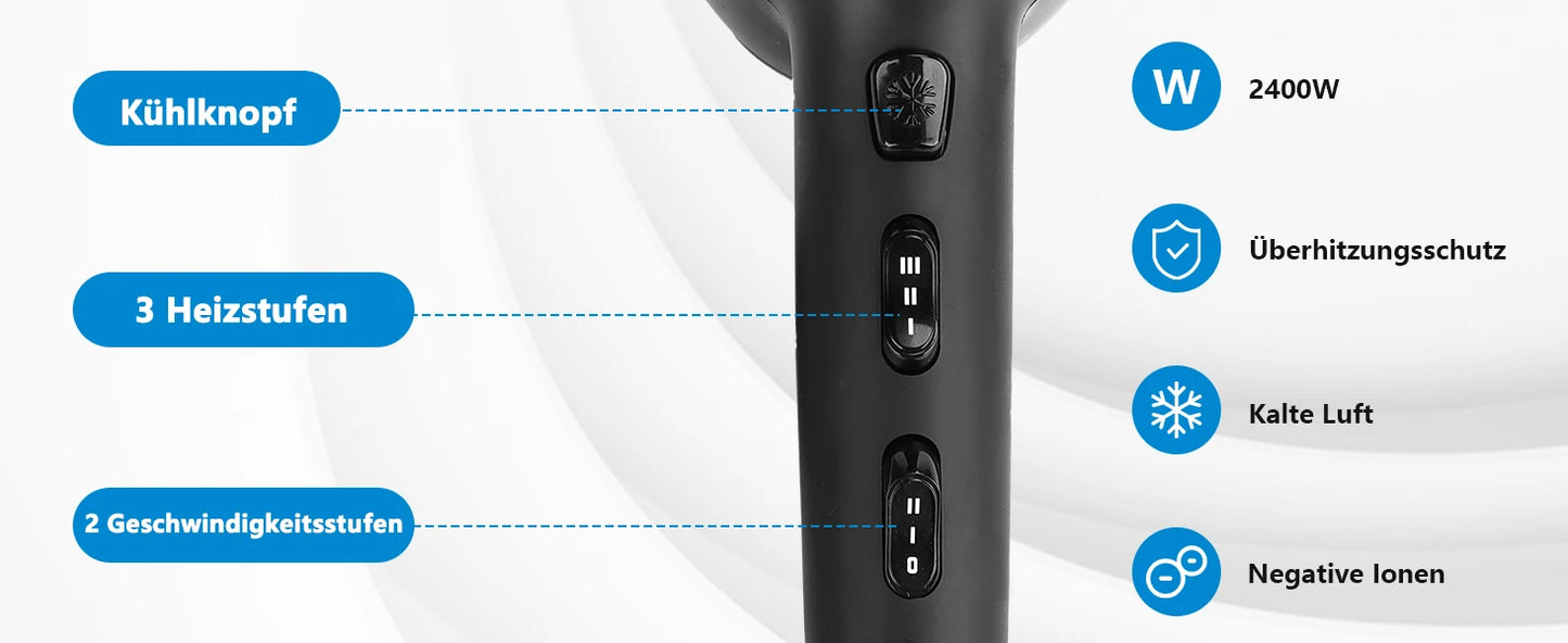 Aigostar Monique 32HIE Professional 2400W Ionic Hair Dryer with 2 Speeds and 3 Temperature Settings - Cold Air Button.Overheat P