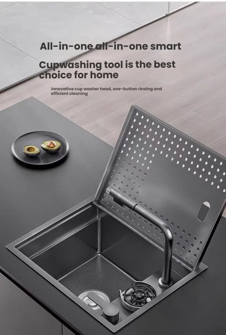 Household Small Hidden Kitchen Sink Stainless Steel Bar Wash Vegetable Basin With Cover Plate and Cup Washer Mini Single Slot