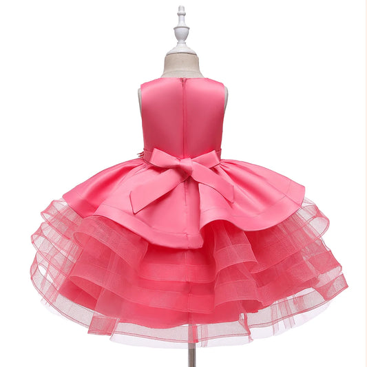 Flauschige Mesh Kinder Kleid Leistung Weihnachts kleid Wassermelone rot Mädchen Kleid für 0 bis 6 Jahre Kind