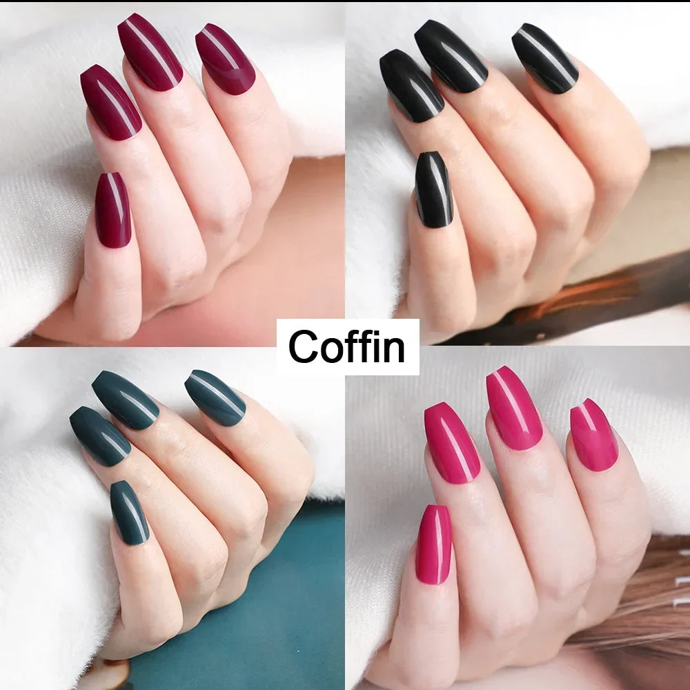 10 Sets/Pack Mixed Solid Colors Coffin Round Square Almond Shape False Nails Full Cover Nail Tips Short Fake Nails Tip Manicure.