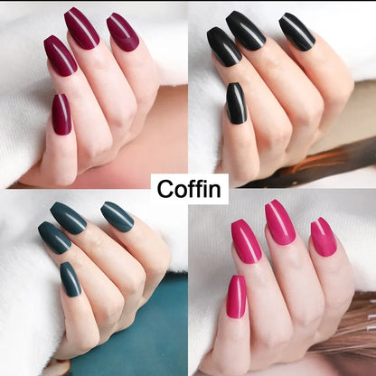 10 Sets/Pack Mixed Solid Colors Coffin Round Square Almond Shape False Nails Full Cover Nail Tips Short Fake Nails Tip Manicure.