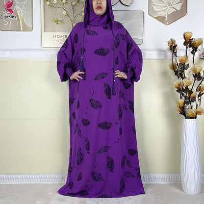 New Ramadan Muslim Cotton Two Hats Abaya Femme Prayer Garment Clothing Dubai Islamic Maxi Arab Robe Muslimic Kaftan Women Dress.