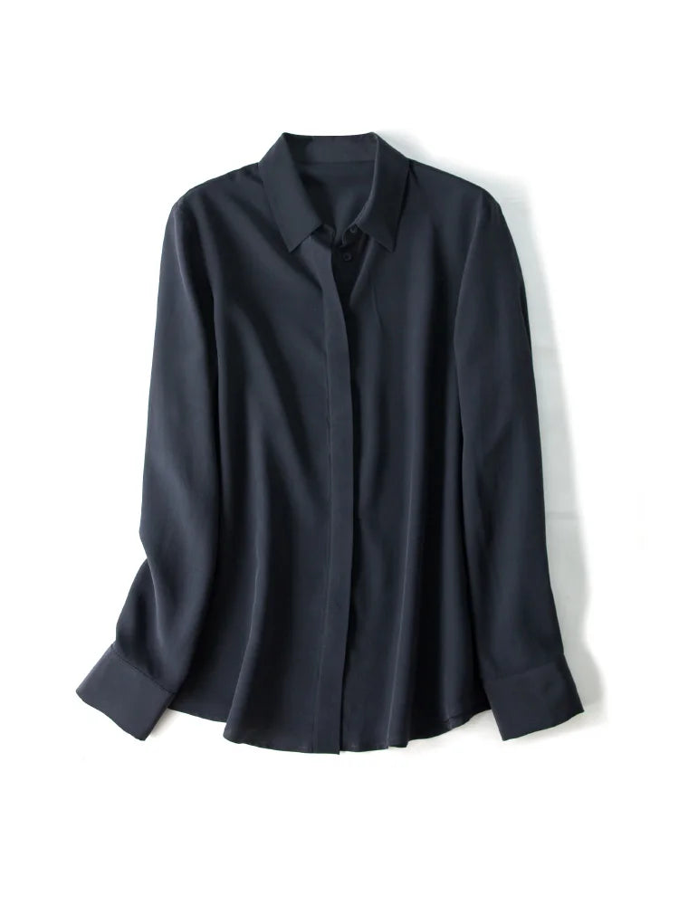 SuyaDream Damen-Seidenhemden, 100 % echte Seide, solide, langärmelige, schicke Blusen mit Knöpfen, 2025, Frühling, Sommer, Büro-Dame-Top, Weiß