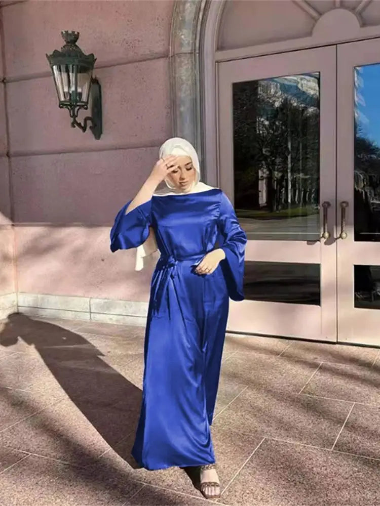 Ramadan Eid Satin Abaya Damen Dubai Islam Prayer Clothes Women Muslim Modest Dress Kebaya Kaftan Robe Vestidos Musulmanes Femme.