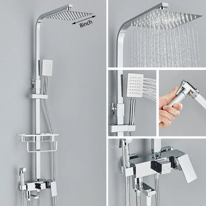 Black Chrome 3/4-way Shower Faucet Rainfall Shower Hot Cold Water Mixer Bidet Faucet Commodity Shelf For Bathroom Shower Mixer