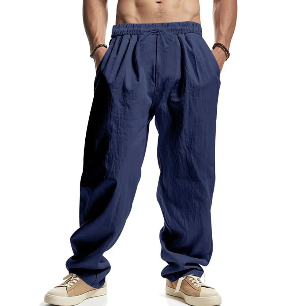 Men's Straight Leg Pants Cotton Linen Breathable Pants Lightweight Beach Hawaiian Style Lightweight Trousers Casual Sweatpants.