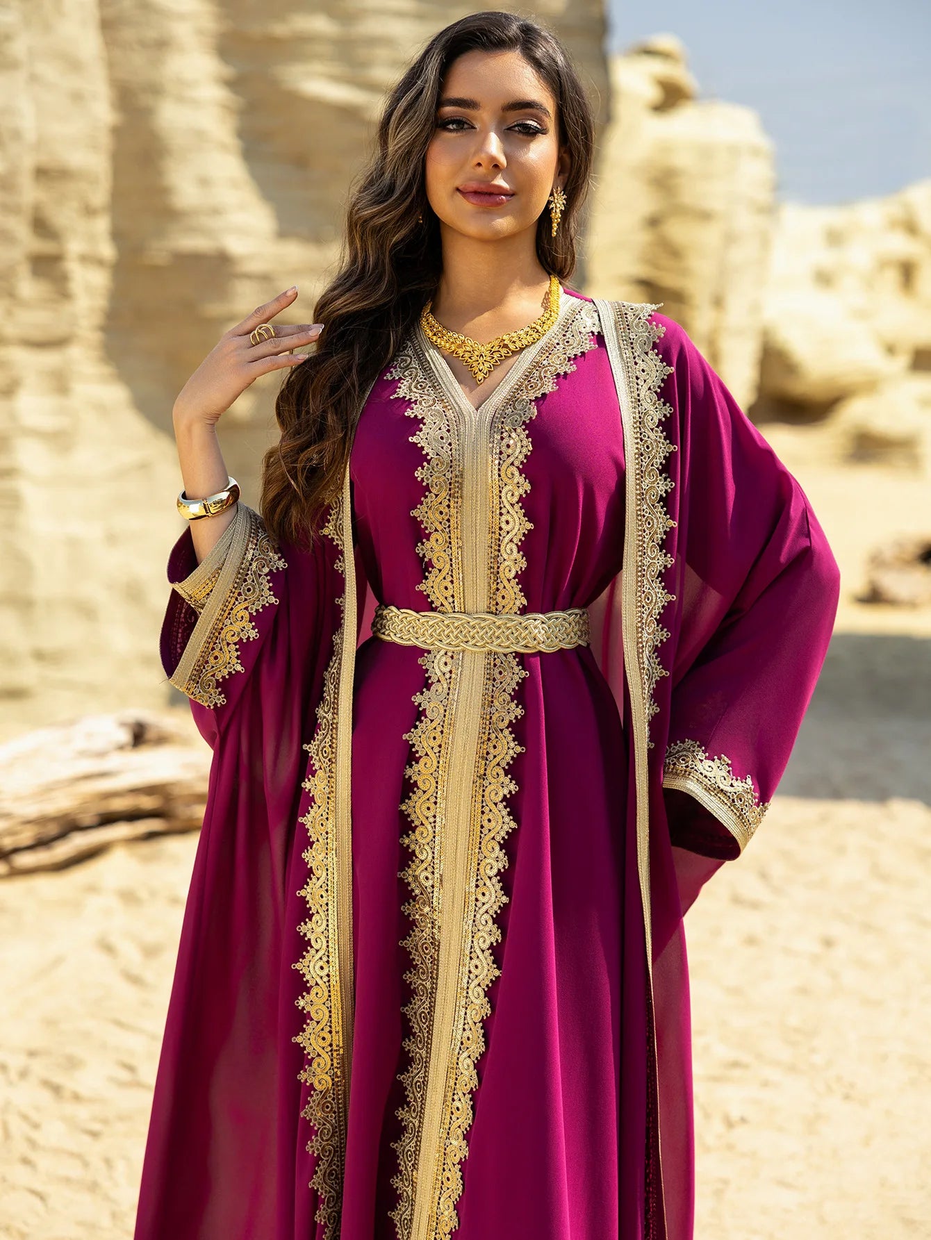 Uni Ramadan Sequins Dubai Abayas Arab Tunics Batwing Sleeve Dresses For Women Gala Two pieces Moroccan Elegant Kebaya.