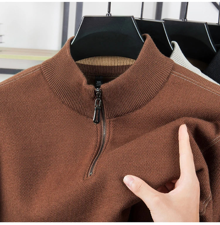 High Quality Velvet Thickening Sweater Bottoming Shirt, Men's Half Zip Pullover, Casual Loose New Warm T-shirt, Knitwear.