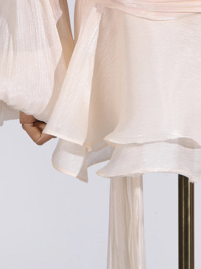 GALCAUR Solide Lose Splicd Lace Up Kleider Für Frauen V-ausschnitt Mit Langen Ärmeln Patchwork Rüschen Tunika Kleider Weibliche Mode Neue