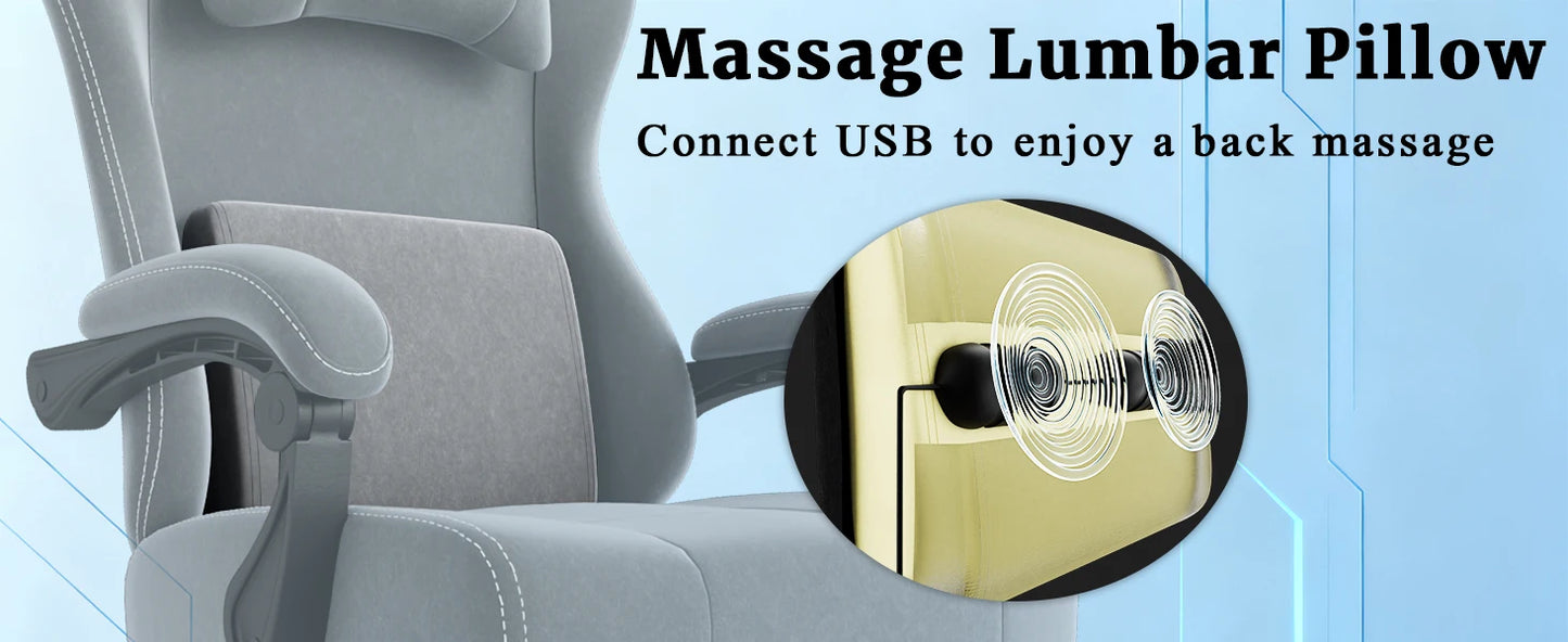 Ergonomischer elektronischer Gaming-Stuhl mit Massagefunktion, verstellbarer Lordosenstütze und Fußpedalen, Computer aus atmungsaktivem Stoff