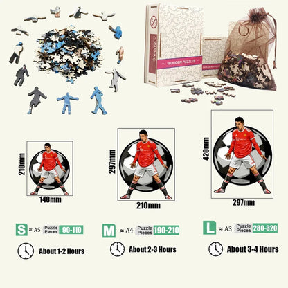 Soccer Player Wooden Puzzle for Football Fan Sports Star Wood Jigsaw Advanced Difficulty A3 A4 Size Puzzles.