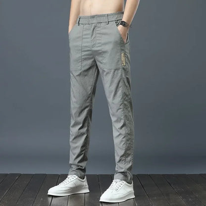 Men's Ice Silk Ultra-thin Casual Pants Korean-style Trendy Loose-fit Straight-leg Lightweight Quick-dry Long Trousers For Summer.