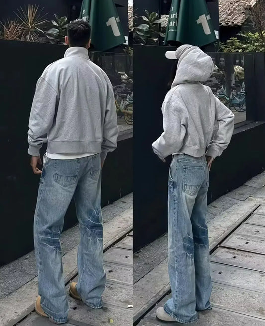 American Vibe style retro washed summer new jeans for men and women Instagram fashion brand high street loose straight leg pants.