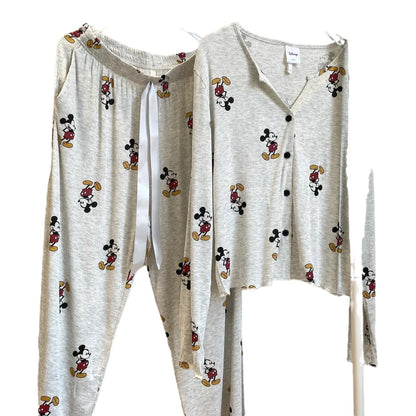 Cartoon Mickey Maus Pyjamas Frühling Herbst Langarm frauen Nachthemd Set Nette Hause Nachtwäsche V-ausschnitt Hause Kleidung.