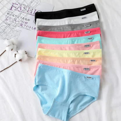 7Pcs/Set Candy Color Underwear Womens Comfortable High-quality Cotton Panties Mid-waist Breathable Underpanties Plus Size Briefs.