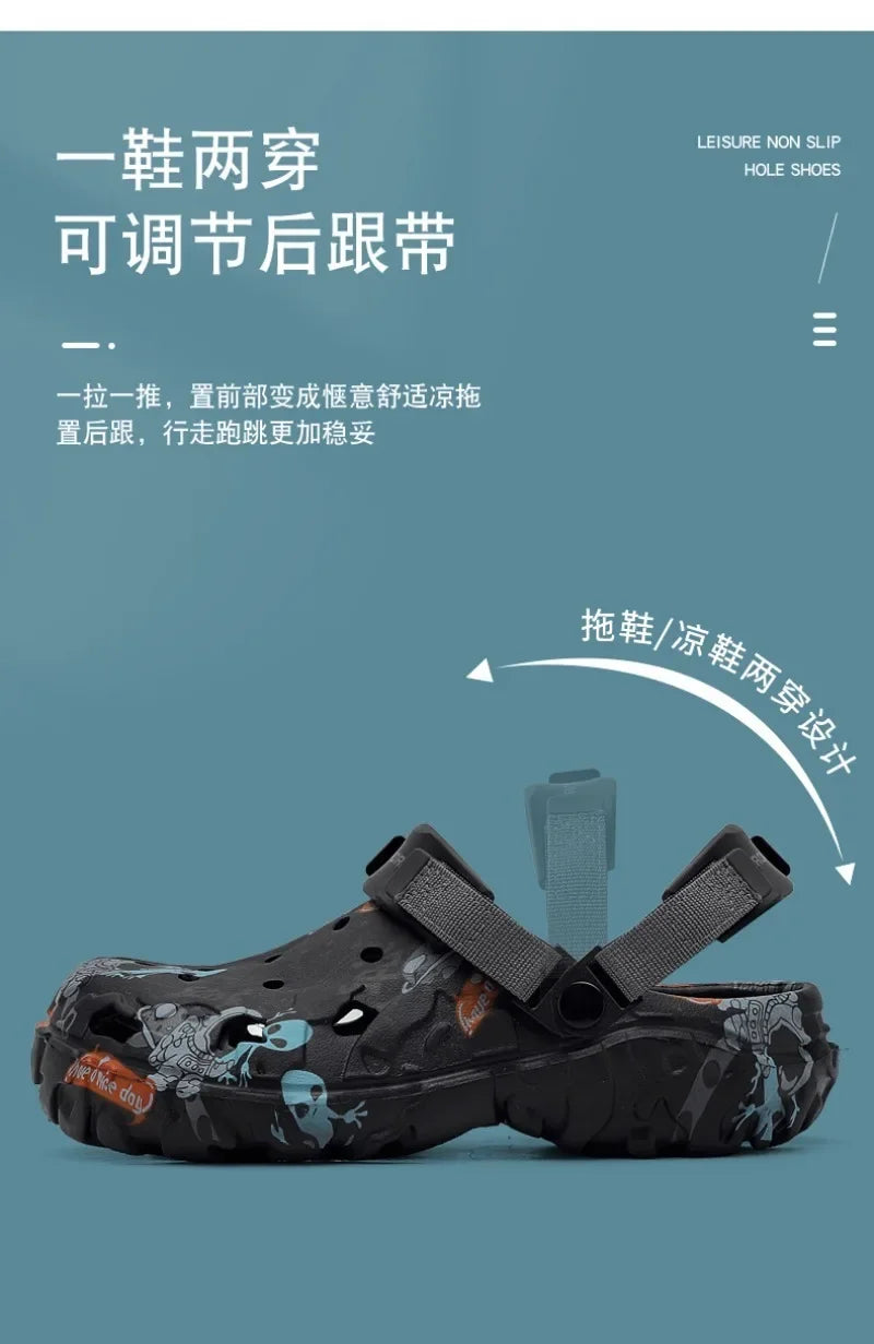 Plus Size 47 Men's Clogs 2025 Summer Sandals Beach Slippers Flat Sandals Men Leisure Slides Creative Printing Man Casual Shoes.