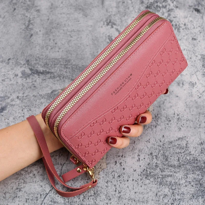 2025 New Women's Fashion Embossed Long Zipper Wallet with Large Capacity Double layer Zipper Phone Pocket Wallet.